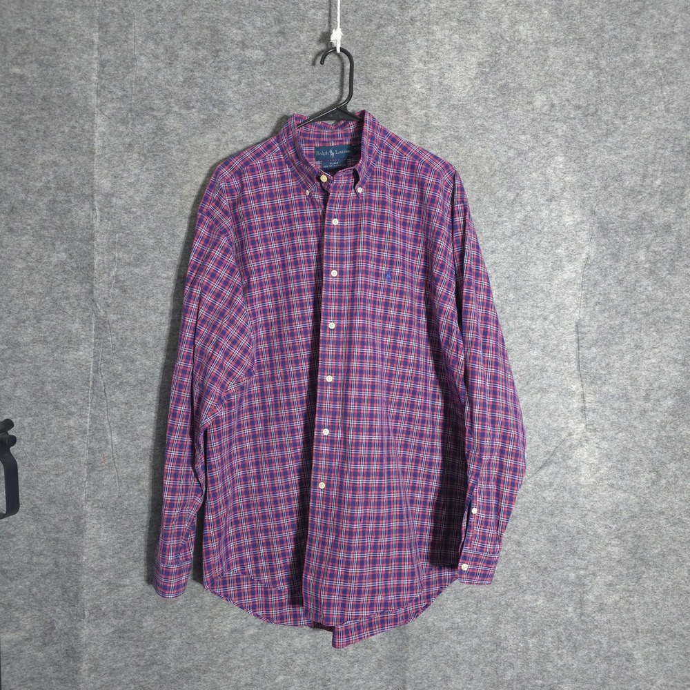 Ralph Lauren Blake Shirt Mens L Red Blue Plaid Cotton Button Down Long Sleeve